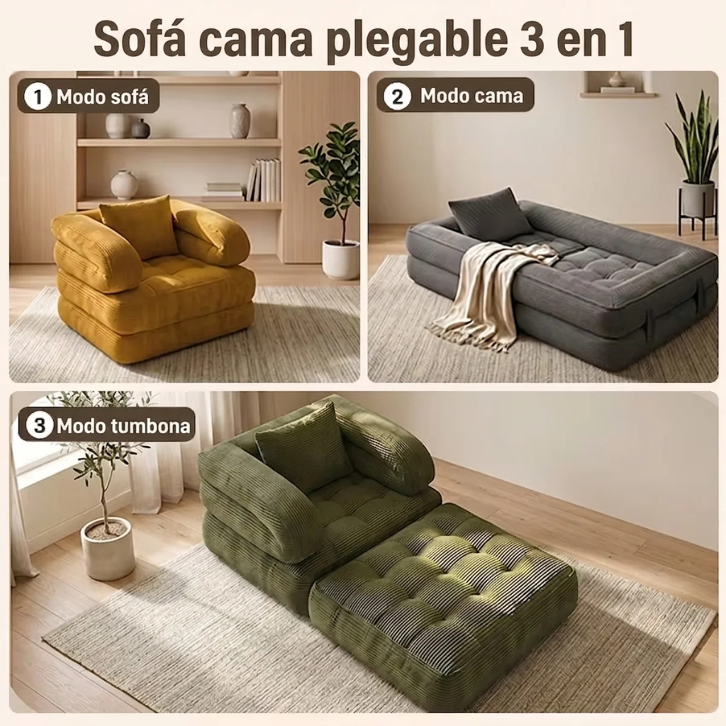 Canapé Modulable 3-en-1 en Velours Côtelé