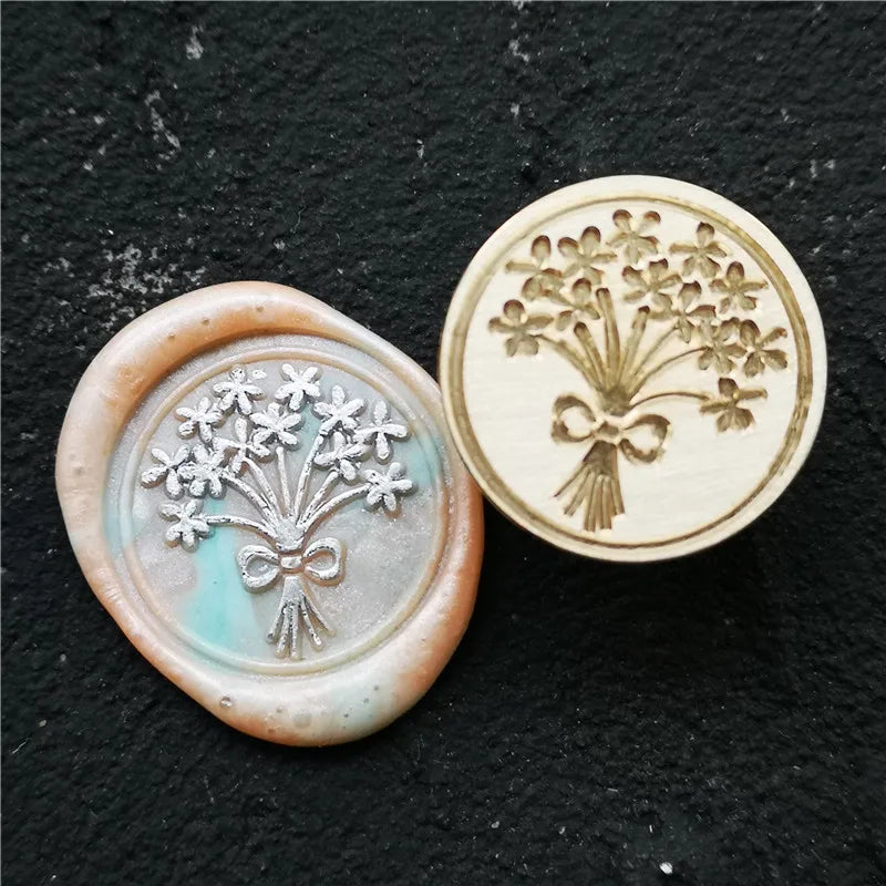 Tampon de cire à cacheter rétro avec motif de plante, fleur et feuille, sceau antique pour scrapbooking, invitations de mariage et décoration, tampon de cire à cacheter.