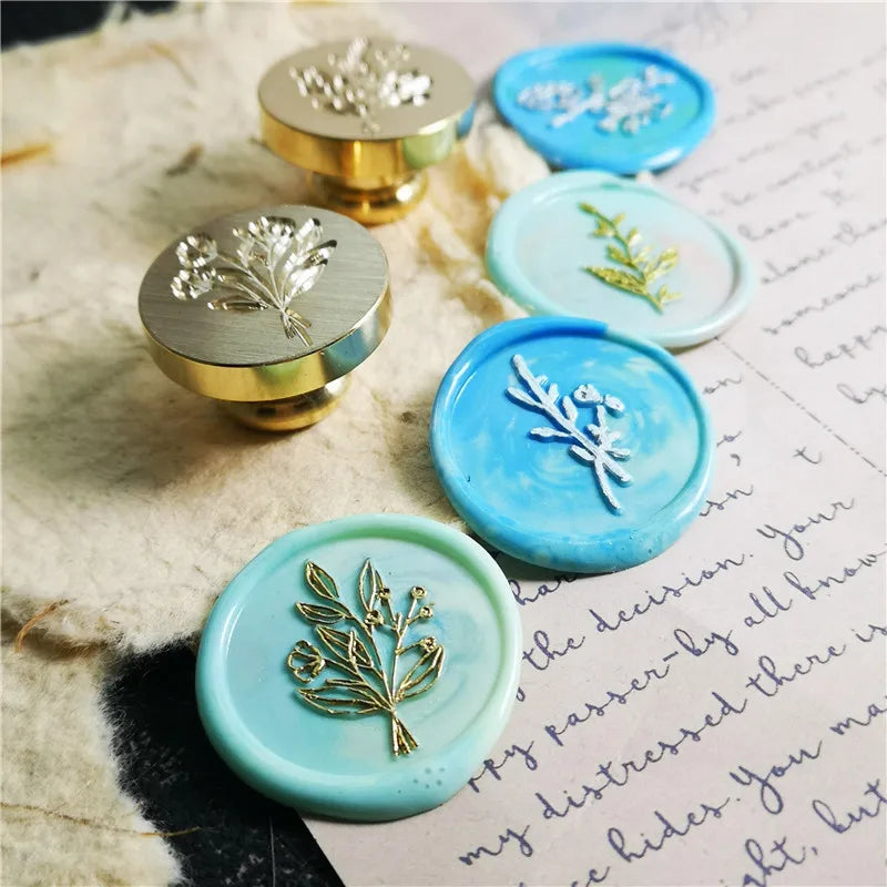 Tampon de cire à cacheter rétro avec motif de plante, fleur et feuille, sceau antique pour scrapbooking, invitations de mariage et décoration, tampon de cire à cacheter.