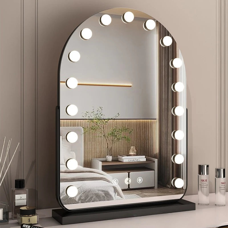 Miroir de maquillage LED avec éclairage, miroir de beauté portable pour salle de bain et chambre, miroir de bureau rechargeable