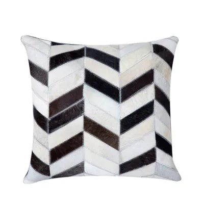 Housse de coussin en véritable cuir de vache 100 % naturel, 45 × 45 cm, motif vache marron crème, housse de coussin luxueuse pour décoration intérieure.