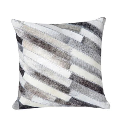 Housse de coussin en véritable cuir de vache 100 % naturel, 45 × 45 cm, motif vache marron crème, housse de coussin luxueuse pour décoration intérieure.