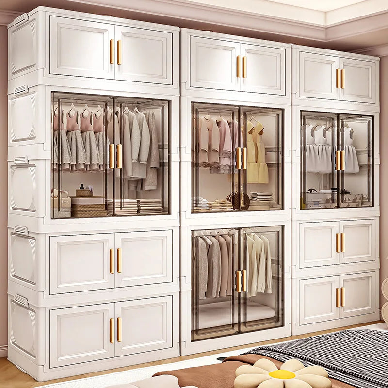 Boîte de rangement pliable en plastique, armoire simple pour chambre et dressing, meuble de rangement pour jouets, sans installation requise.