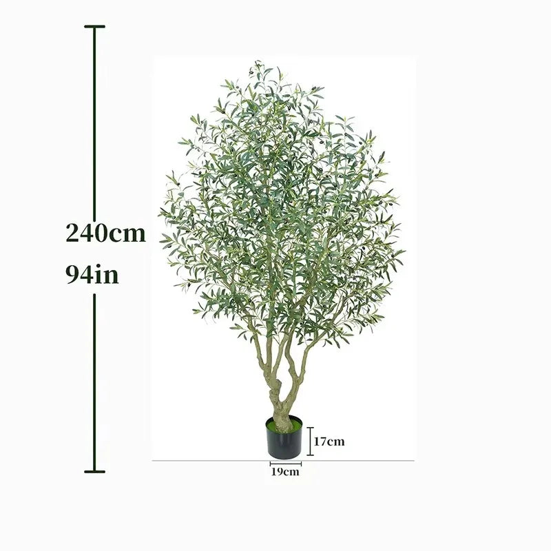 Grand olivier artificiel de 210 à 240 cm, imitation d’olivier vert en pot, arbre décoratif pour salon, cour et jardin.