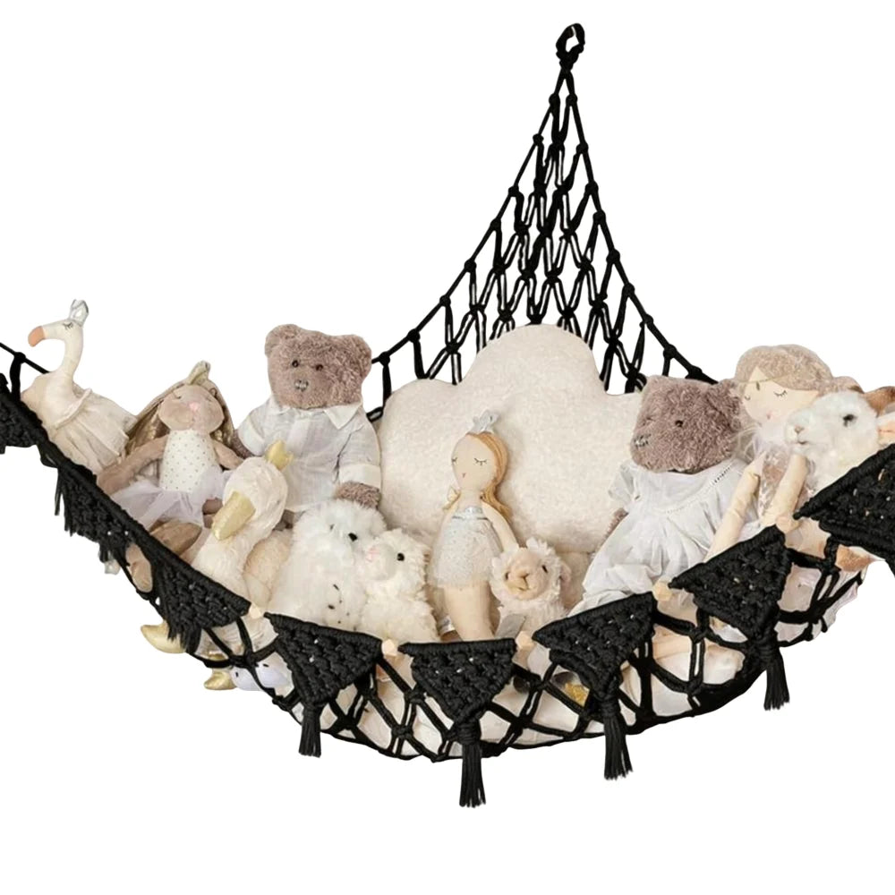 Grand hamac de rangement pour peluches, filet suspendu à grande capacité pour jouets, hamac en maille tressée gain de place pour chambre d’enfant et nurserie.