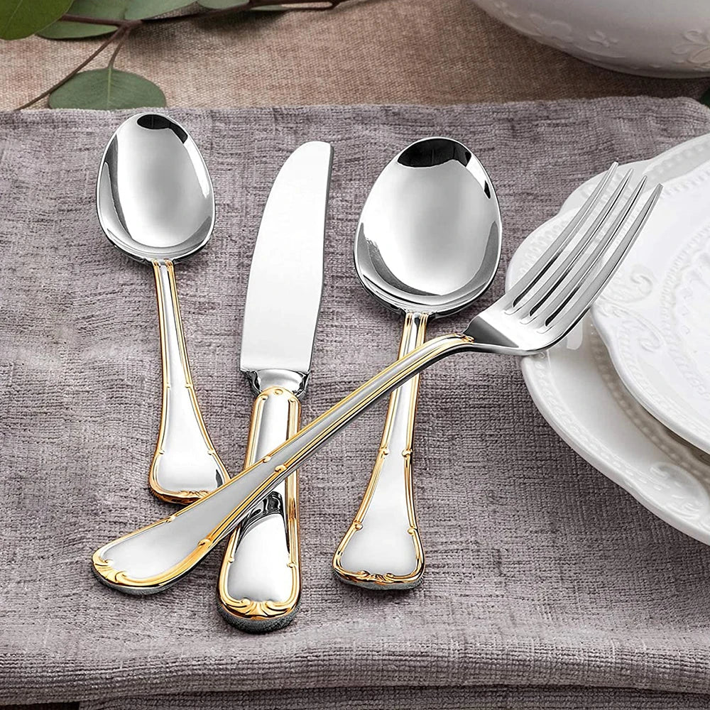 Service de couverts 24 pièces pour 6 personnes, en acier inoxydable 18/10, finition miroir, pour pendaison de crémaillère, restaurant, mariage et fêtes