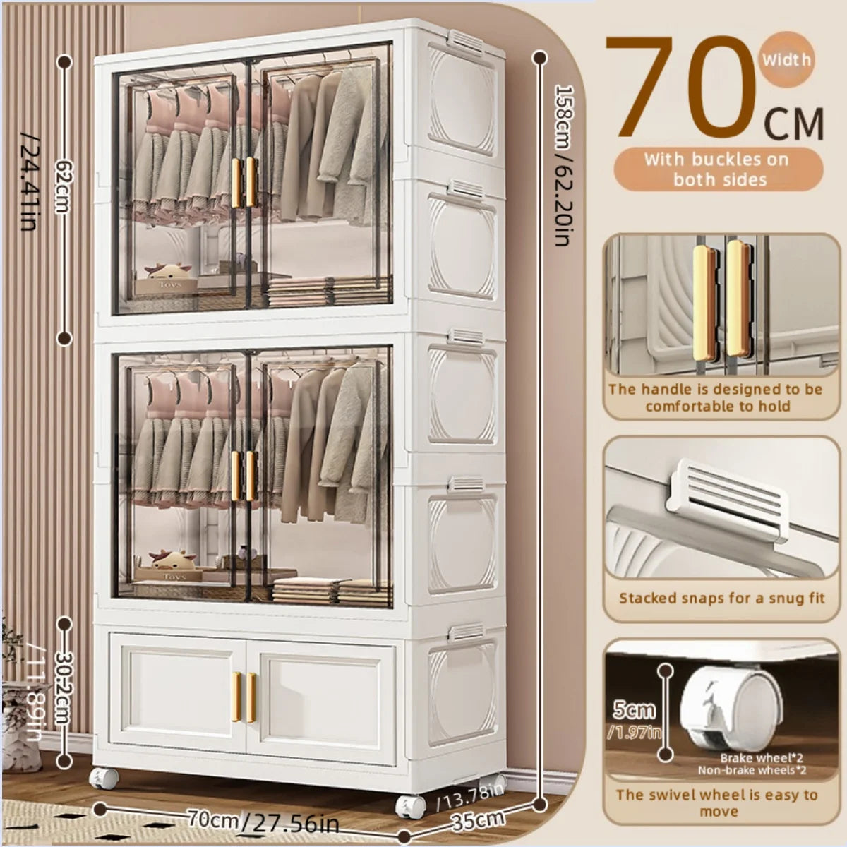 Boîte de rangement pliable en plastique, armoire simple pour chambre et dressing, meuble de rangement pour jouets, sans installation requise.