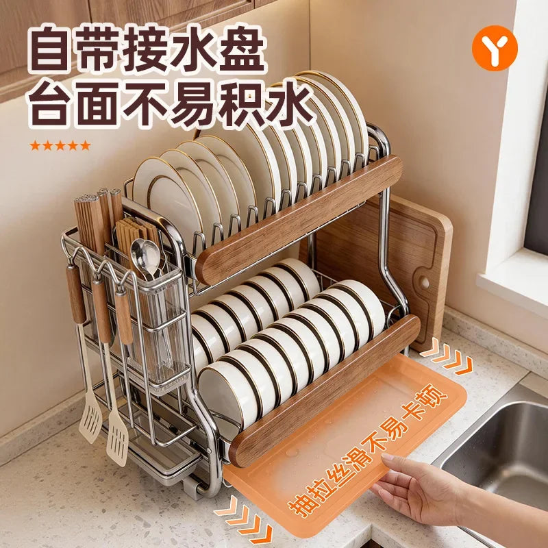Étagère de rangement pour vaisselle en acier inoxydable, support de cuisine de comptoir multifonctionnel, égouttoir pour assiettes et bols