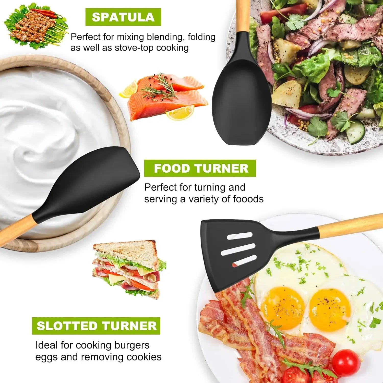 Set de 36 ustensiles de cuisine en silicone avec support