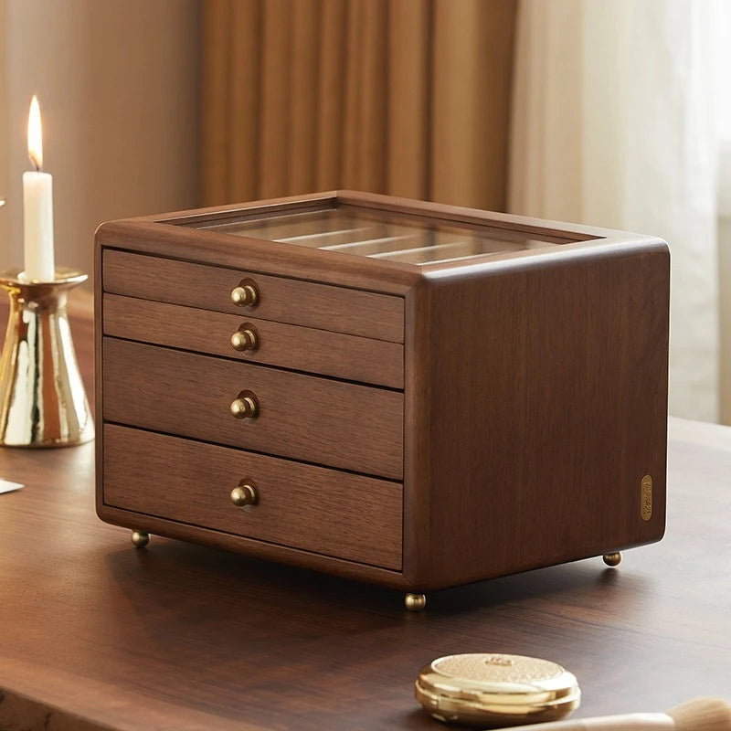 Boîte à bijoux en bois massif de luxe, style rétro, coffret de rangement pour bijoux, présentoir pour colliers, boucles d’oreilles et bracelets, vitrine et organisateur de bijoux