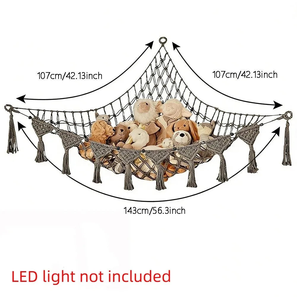 Grand hamac de rangement pour peluches, filet suspendu à grande capacité pour jouets, hamac en maille tressée gain de place pour chambre d’enfant et nurserie.
