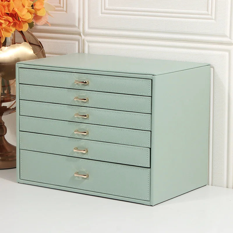6 Layers PU Leather Jewelry Box Storage Case Display Organizer Ring Necklace Earring Collection for Gifts