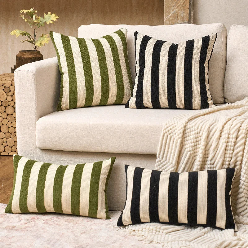 Housses de coussin douces en chenille à rayures, taies d’oreiller décoratives modernes pour canapé, luxueuses et confortables, pour la décoration intérieure, disponibles en plusieurs couleurs.