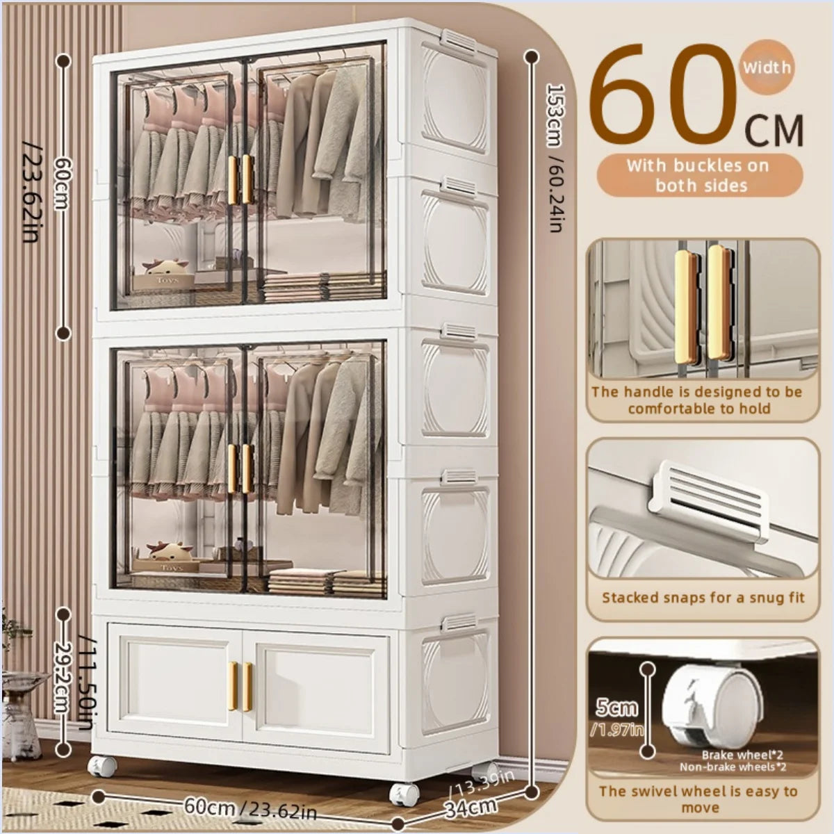 Boîte de rangement pliable en plastique, armoire simple pour chambre et dressing, meuble de rangement pour jouets, sans installation requise.