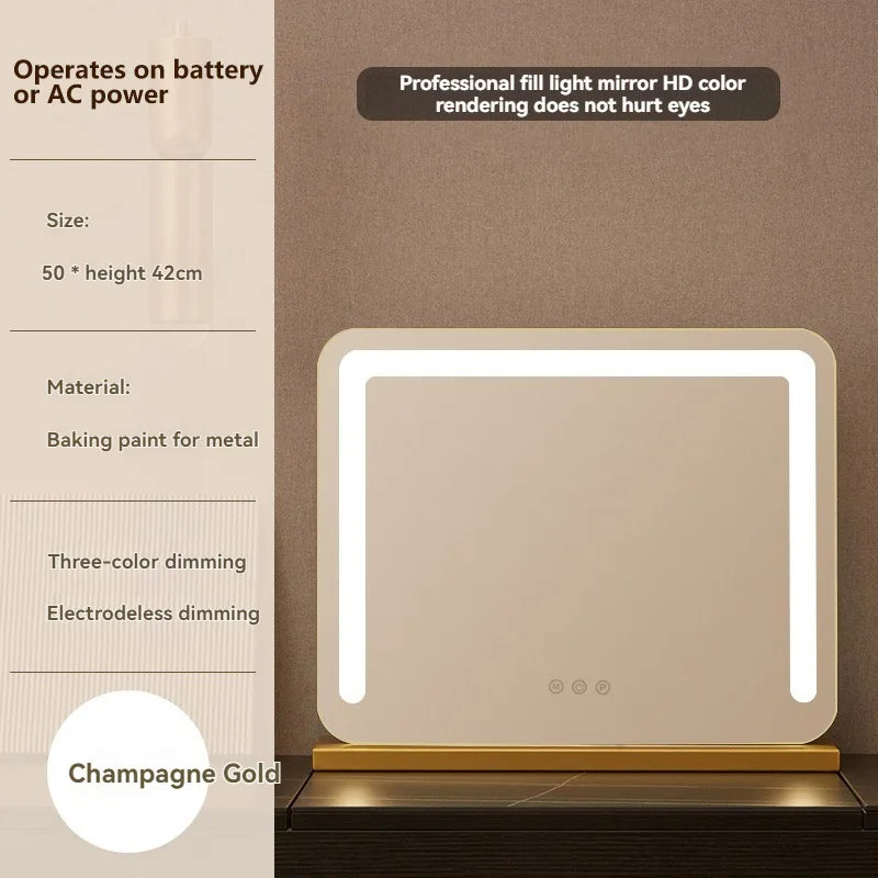 Grand miroir de maquillage LED intelligent de bureau avec éclairage, miroir de coiffeuse de table rotatif avec éclairage pour la maison