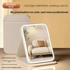 Miroir de maquillage LED de bureau avec éclairage, style INS, miroir pliable à trois volets, miroir de coiffeuse de bureau pour dortoir, beauté et chambre à coucher.