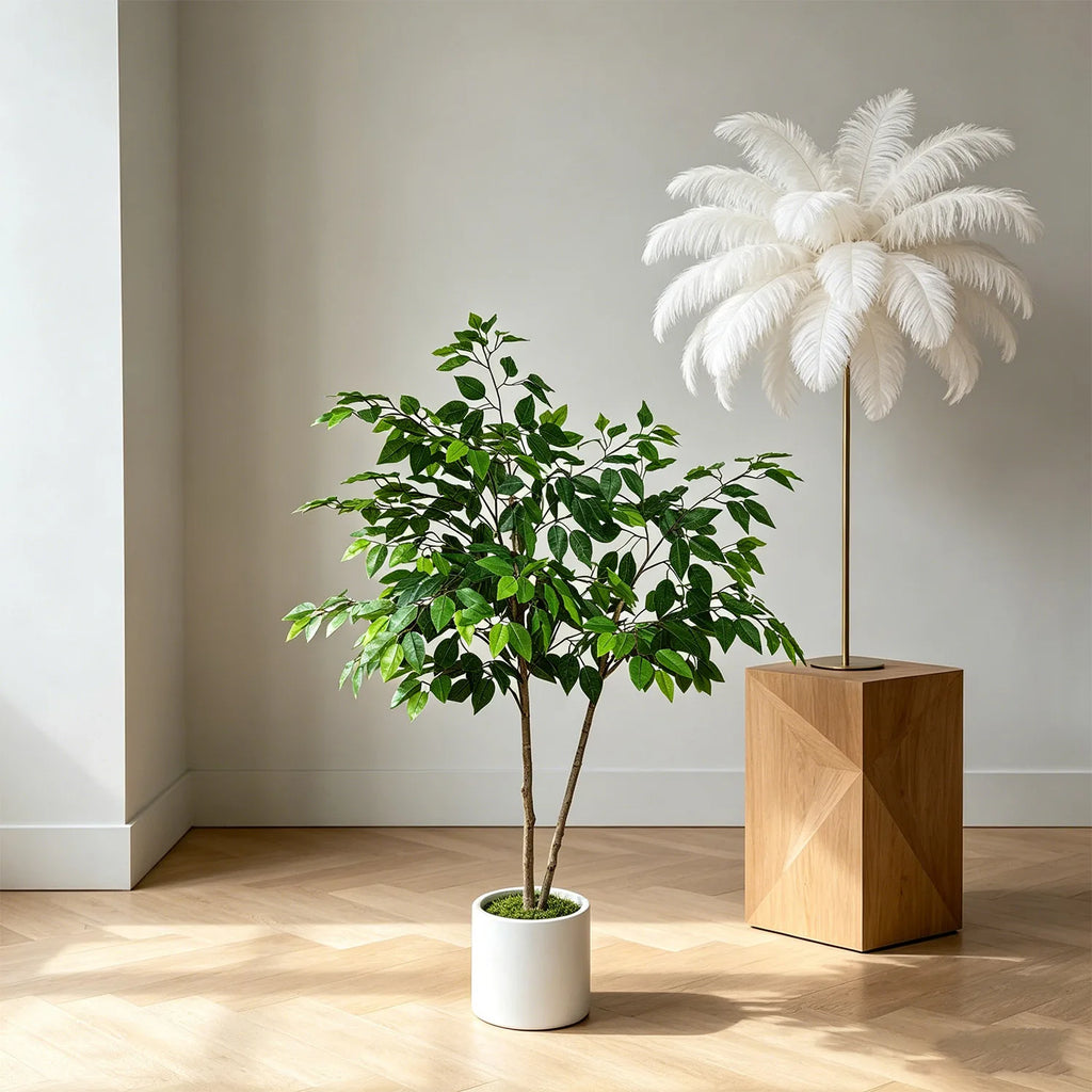 Ficus artificiel de 140 à 210 cm, plante artificielle à double tronc, décoration végétale synthétique pour intérieur, salon et maison.