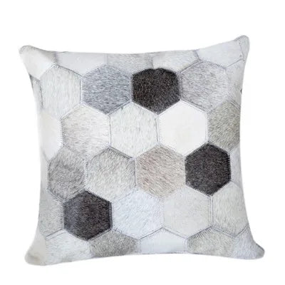 Housse de coussin en véritable cuir de vache 100 % naturel, 45 × 45 cm, motif vache marron crème, housse de coussin luxueuse pour décoration intérieure.