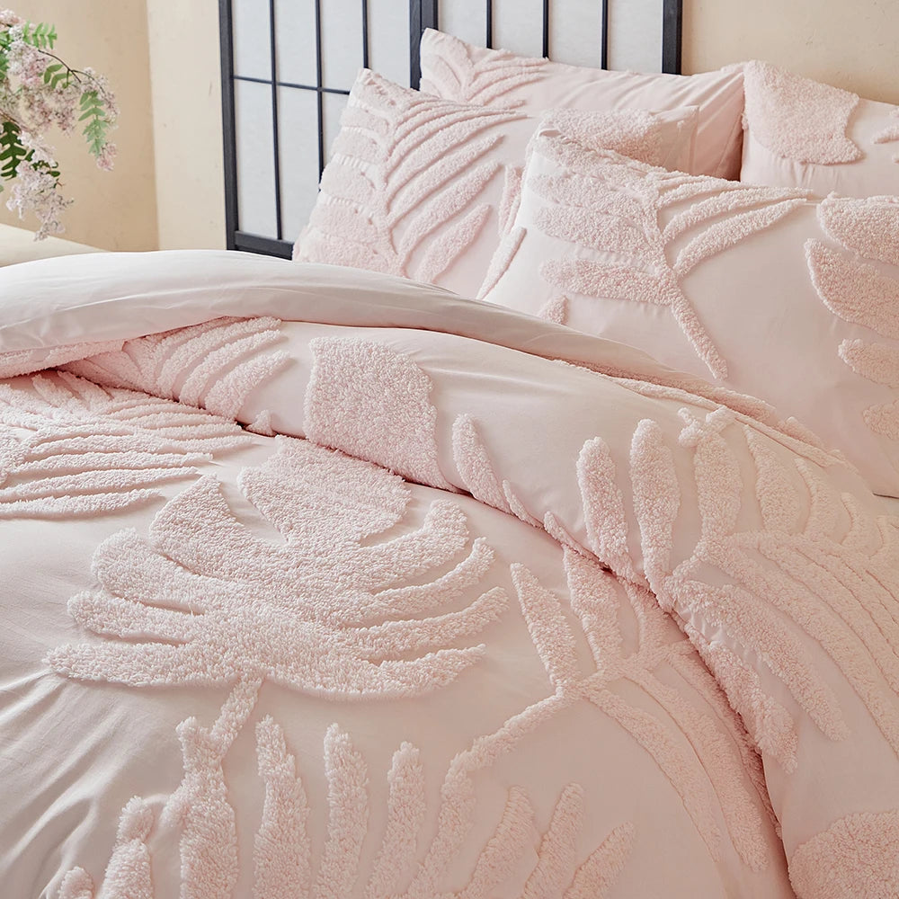 Parure de lit avec housse de couette, tailles Twin, Double, Queen et King, 135 × 200 cm, style nordique, housse de couette avec motif feuilles tufté, linge de lit simple ou double, disponible jusqu’à 240 × 220 cm.