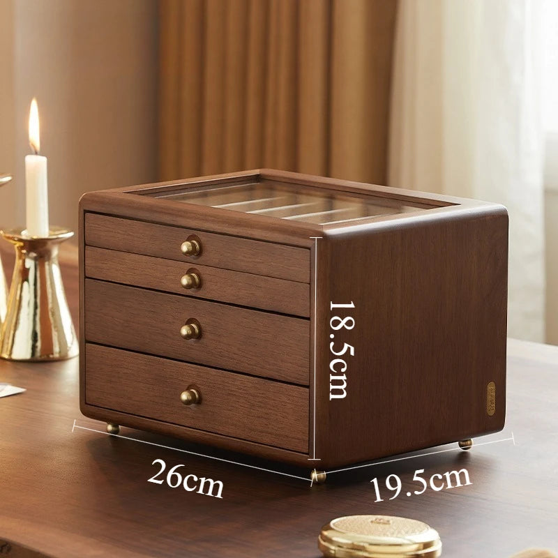 Boîte à bijoux en bois massif de luxe, style rétro, coffret de rangement pour bijoux, présentoir pour colliers, boucles d’oreilles et bracelets, vitrine et organisateur de bijoux