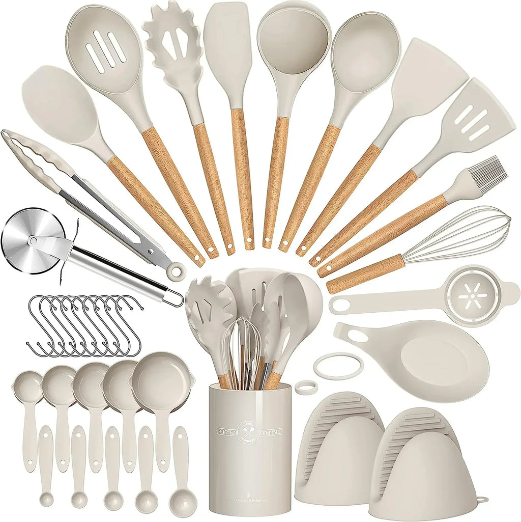 Set de 36 ustensiles de cuisine en silicone avec support