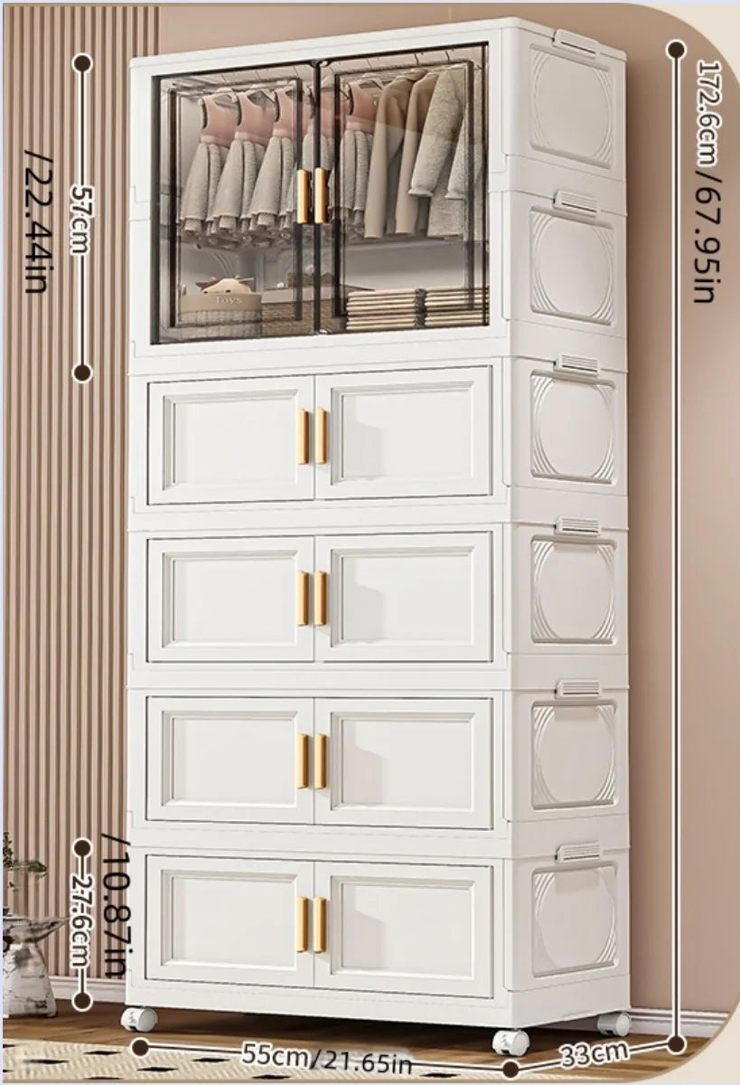 Boîte de rangement pliable en plastique, armoire simple pour chambre et dressing, meuble de rangement pour jouets, sans installation requise.