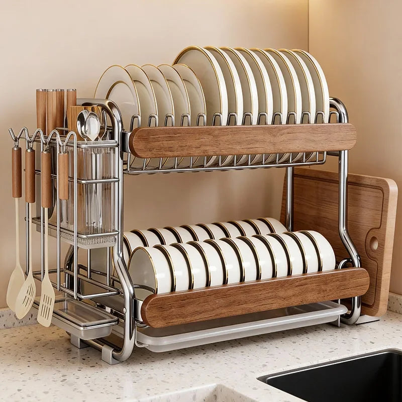 Étagère de rangement pour vaisselle en acier inoxydable, support de cuisine de comptoir multifonctionnel, égouttoir pour assiettes et bols
