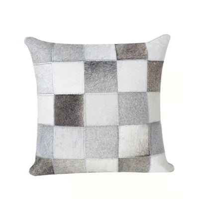 Housse de coussin en véritable cuir de vache 100 % naturel, 45 × 45 cm, motif vache marron crème, housse de coussin luxueuse pour décoration intérieure.