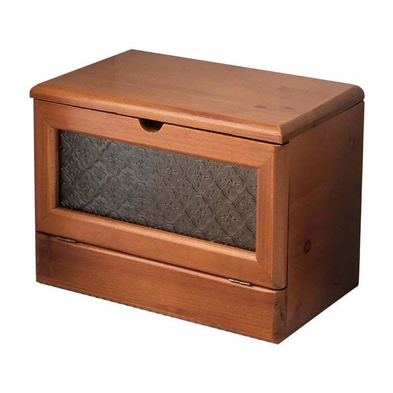 Boîte de rangement vintage en bois pour coiffeuse de bureau avec miroir, résistante à la poussière, grande capacité, rangement pour cosmétiques, en bois massif, rangement pour la maison