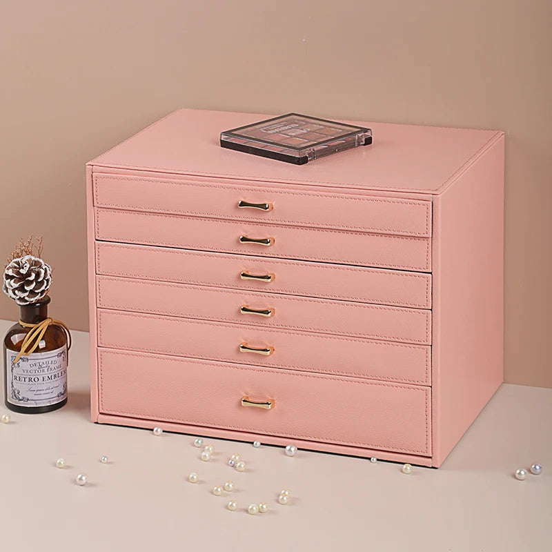 6 Layers PU Leather Jewelry Box Storage Case Display Organizer Ring Necklace Earring Collection for Gifts