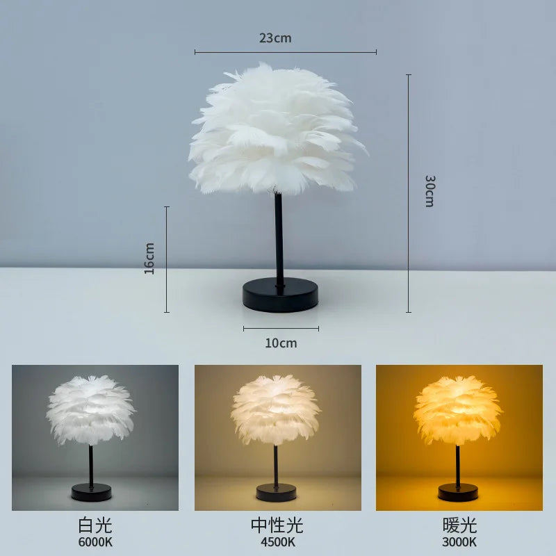 Nordic Decorative Feather Table Lamp Bedroom Bedside Lamp High Sense B & B Creative Ins Girl Heart Feather Lamp Light Luxury