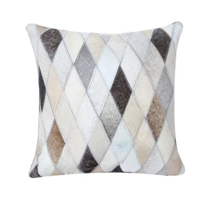 Housse de coussin en véritable cuir de vache 100 % naturel, 45 × 45 cm, motif vache marron crème, housse de coussin luxueuse pour décoration intérieure.