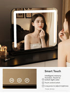 Grand miroir de maquillage LED intelligent de bureau avec éclairage, miroir de coiffeuse de table rotatif avec éclairage pour la maison