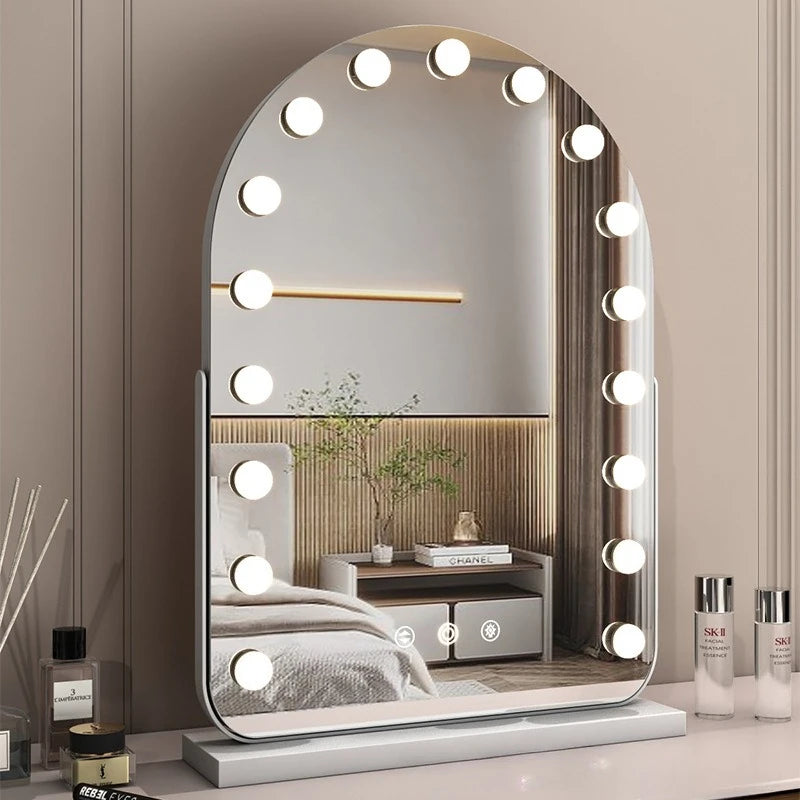 Miroir de maquillage LED avec éclairage, miroir de beauté portable pour salle de bain et chambre, miroir de bureau rechargeable