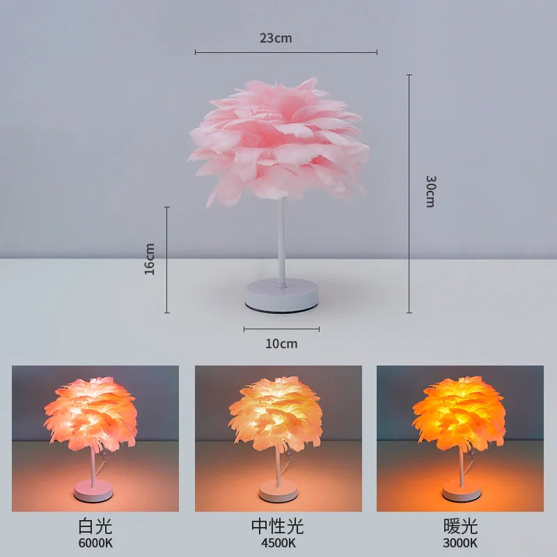 Nordic Decorative Feather Table Lamp Bedroom Bedside Lamp High Sense B & B Creative Ins Girl Heart Feather Lamp Light Luxury