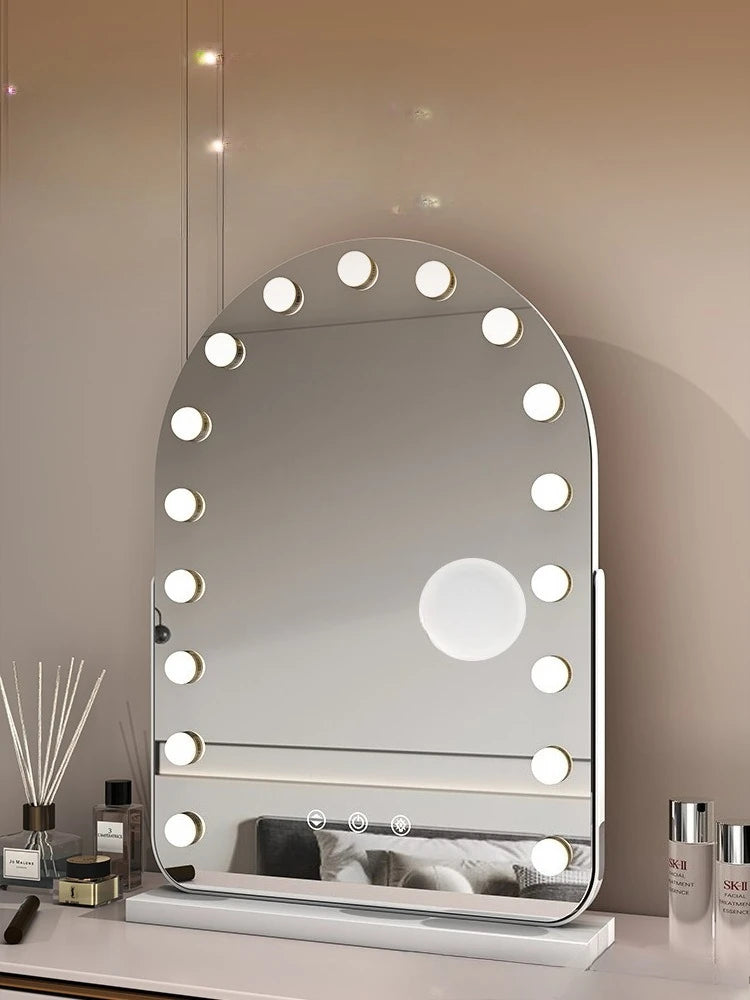 Miroir de maquillage LED avec éclairage, miroir de beauté portable pour salle de bain et chambre, miroir de bureau rechargeable