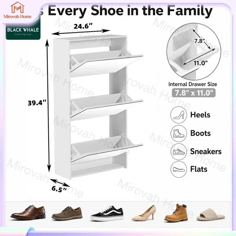 Meuble à chaussures ultra-fin avec miroir et compartiments basculants, rangement mural pour entrée et couloir, organisateur moderne pour la maison.