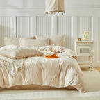 Parure de lit avec housse de couette, tailles Twin, Full, Queen et King, style nordique, avec motif rayures ondulées, disponible en 135 × 200 cm, 200 × 200 cm et jusqu’à 240 × 220 cm.