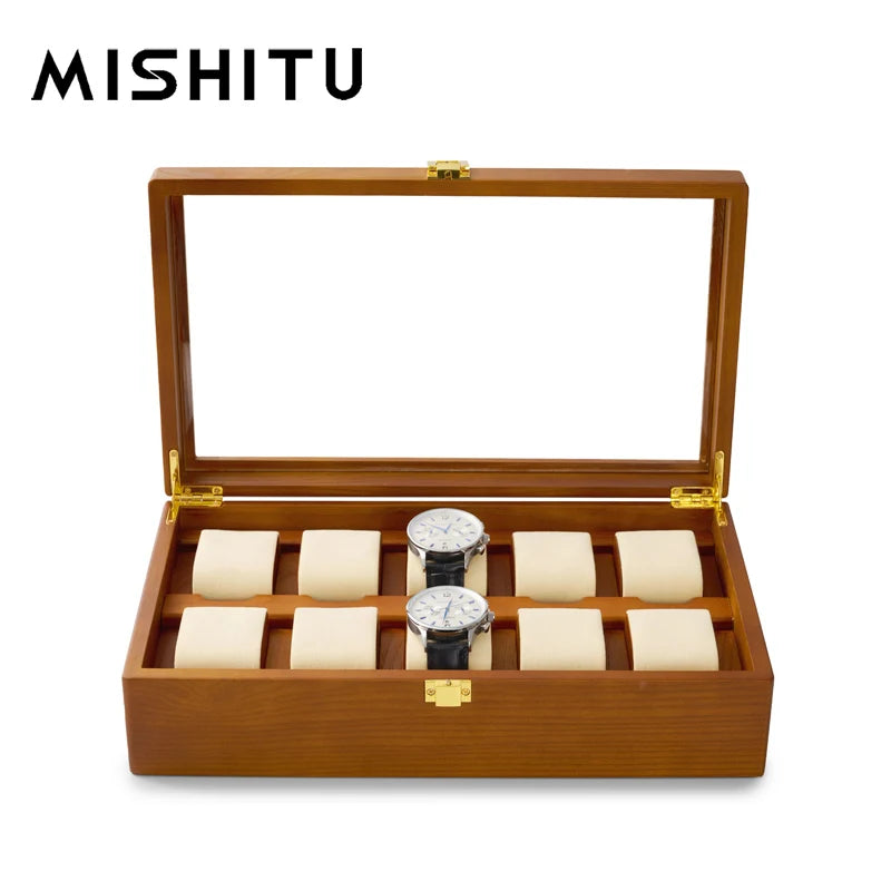 Boîte de rangement en bois MISHITU pour montres, boîte à bijoux pour bracelets de montre, organisateur de rangement haut de gamme pour bijoux, coffret de présentation pour montres et bijoux