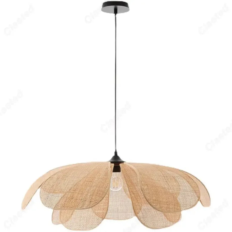 Suspension créative à LED en rotin tressé à la main, design pétales de fleur, douille E27, idéale pour salon de thé, salon, chambre ou salle à manger, pour une ambiance chaleureuse.