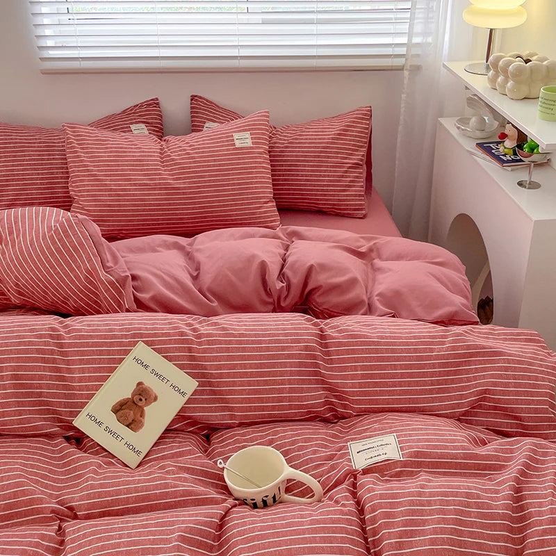 Parure de lit à carreaux, douce et agréable pour la peau, comprenant housse de couette, taies d’oreiller et drap de lit, linge de lit pour maison, disponible en tailles simple, double, Queen et King.