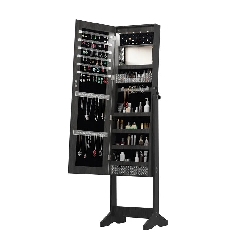 Miroir pleine longueur avec rangement pour bijoux et cosmétiques, armoire miroir du sol au plafond, meuble de rangement avec miroir intégré, idéal pour la maison et la coiffeuse