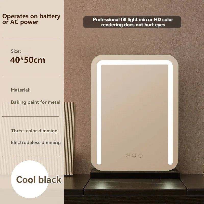 Grand miroir de maquillage LED intelligent de bureau avec éclairage, miroir de coiffeuse de table rotatif avec éclairage pour la maison