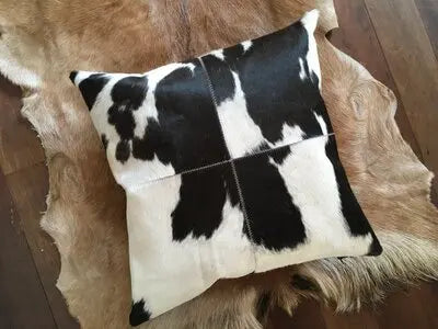Housse de coussin en véritable cuir de vache 100 % naturel, 45 × 45 cm, motif vache marron crème, housse de coussin luxueuse pour décoration intérieure.