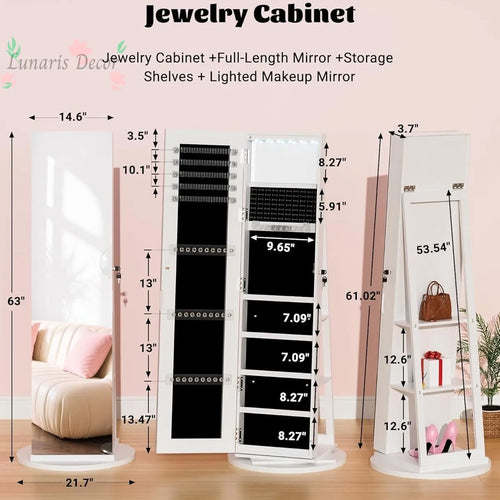 Armoire miroir pleine longueur rotative en bois massif – organisateur de bijoux et d’accessoires pour chambre à coucher – dressing mobile autoportant