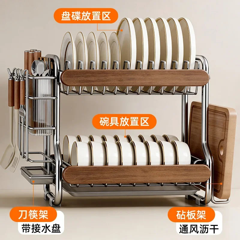Étagère de rangement pour vaisselle en acier inoxydable, support de cuisine de comptoir multifonctionnel, égouttoir pour assiettes et bols