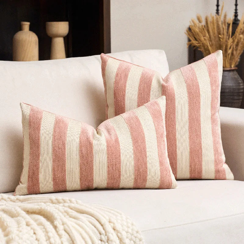 Housses de coussin douces en chenille à rayures, taies d’oreiller décoratives modernes pour canapé, luxueuses et confortables, pour la décoration intérieure, disponibles en plusieurs couleurs.