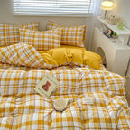 Parure de lit à carreaux, douce et agréable pour la peau, comprenant housse de couette, taies d’oreiller et drap de lit, linge de lit pour maison, disponible en tailles simple, double, Queen et King.