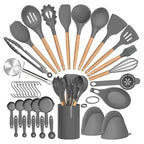 Set de 36 ustensiles de cuisine en silicone avec support