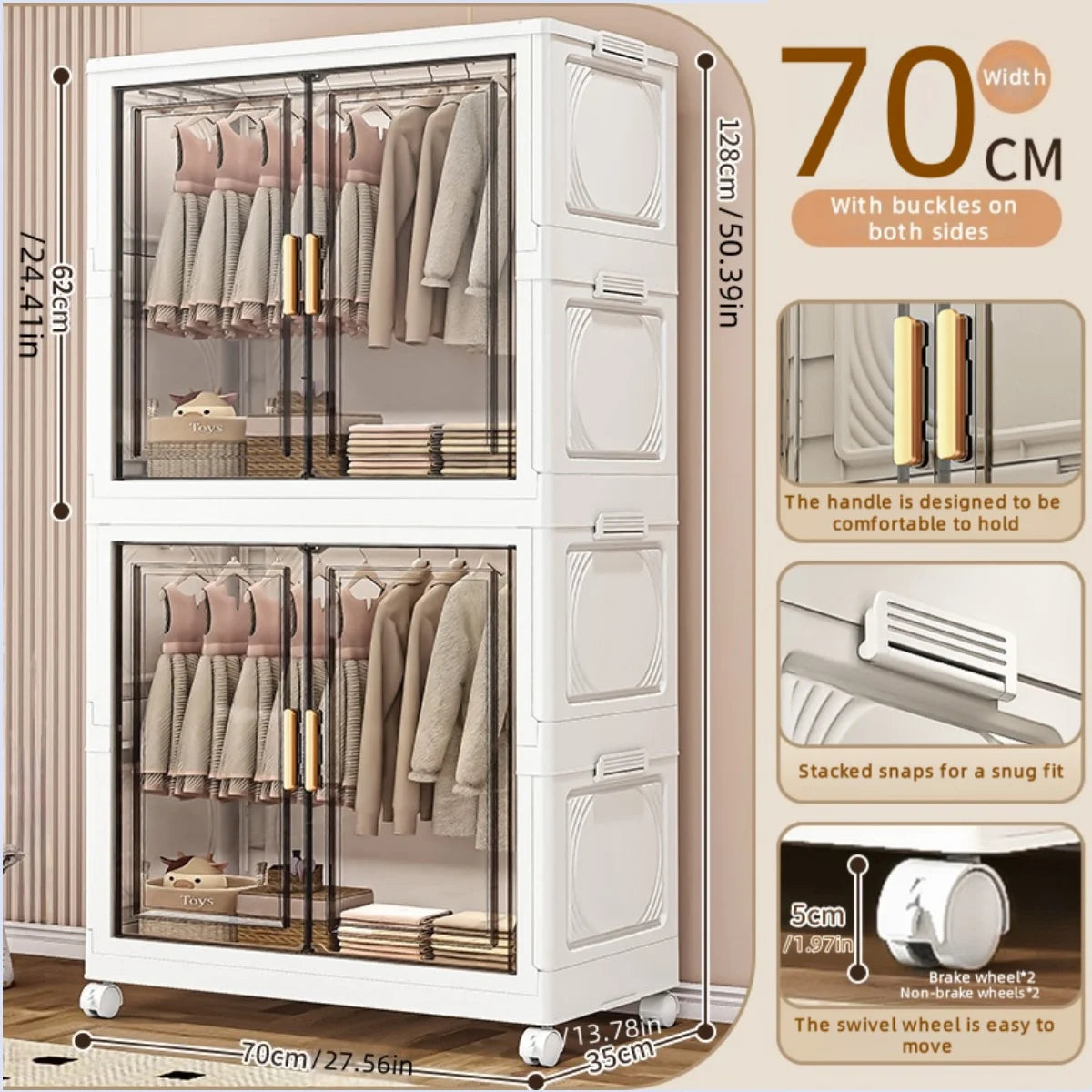 Boîte de rangement pliable en plastique, armoire simple pour chambre et dressing, meuble de rangement pour jouets, sans installation requise.